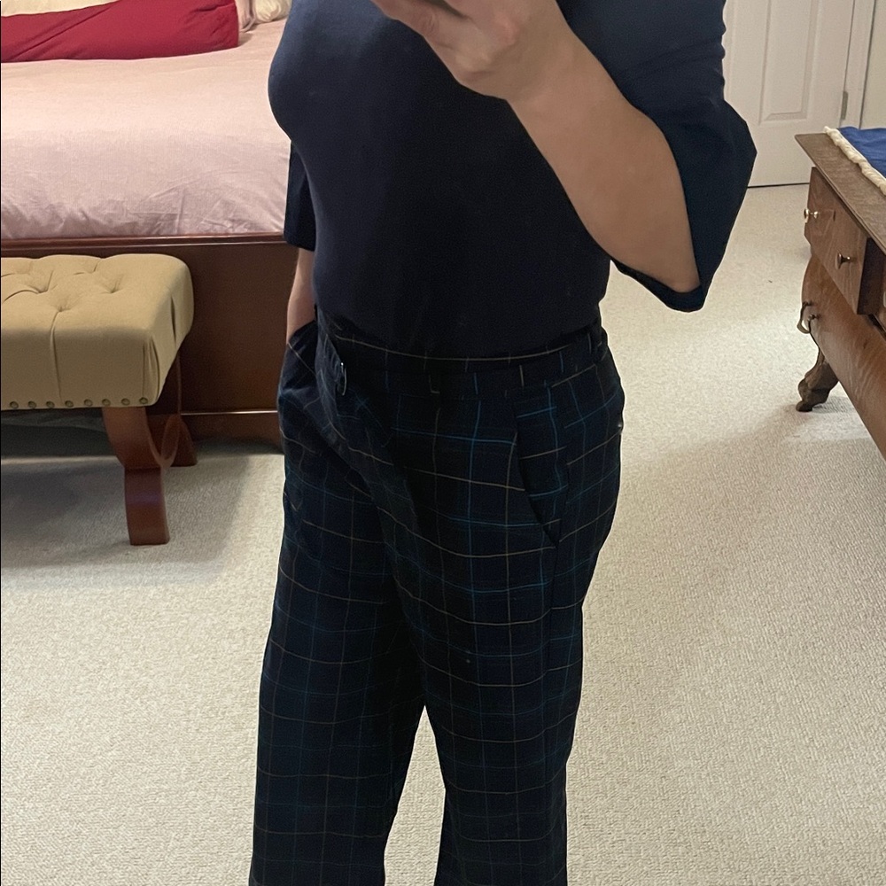 Ann Taylor Dark Blue Plaid Cropped Pants
